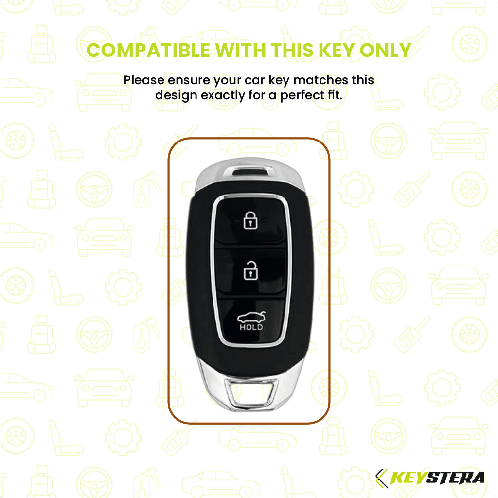 Metal Leather Brown Car Key Cover Compatible For Hyundai : i20, Kona, Verna 2018 onwards (3 button smart key)