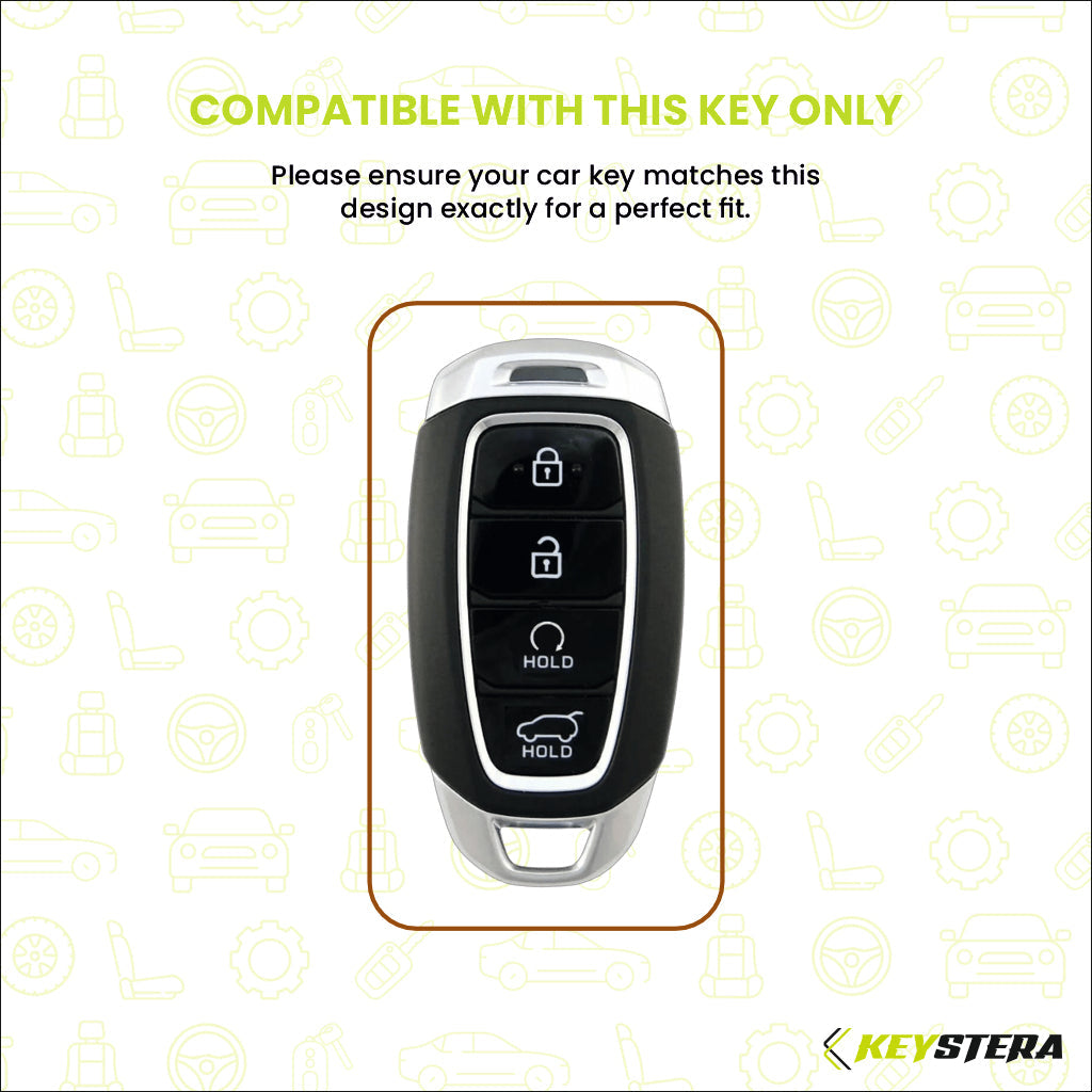 Metal Sapphire Key Cover With Key Chain Compatible with Hyundai: i20, Verna 2023 onwards (4 button smart key)