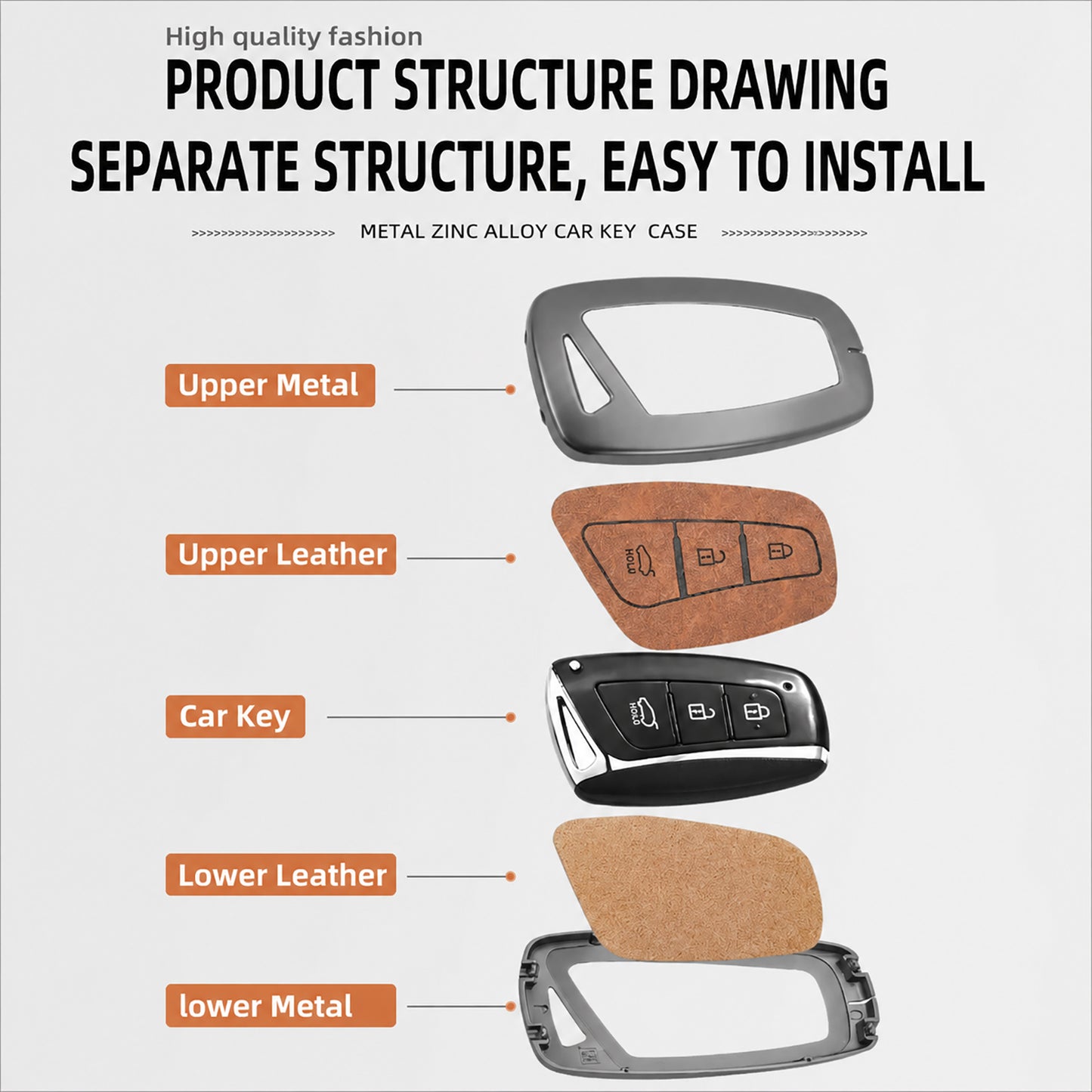Metal Leather Brown Car Key Cover Compatible For Toyota: Innova Crysta, HyCross, Hilux, Fortuner, Legender, Land Cruiser, Camry (3 button smart key)