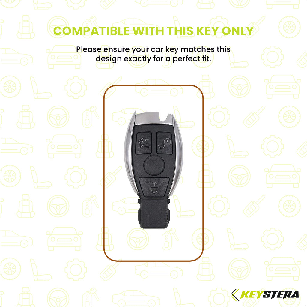 Metal Leather key cover Compatible for Mercedes Benz : GL Series | S - Class | C - Class | M - Class | 3 Button Smart Key
