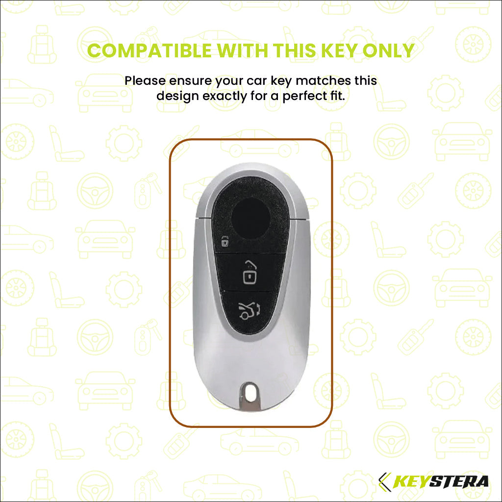 Metal Silicone Car Key Cover Compatible For New Mercedes Benz Maybach | S Class | E Class (3 Button Smart Key)