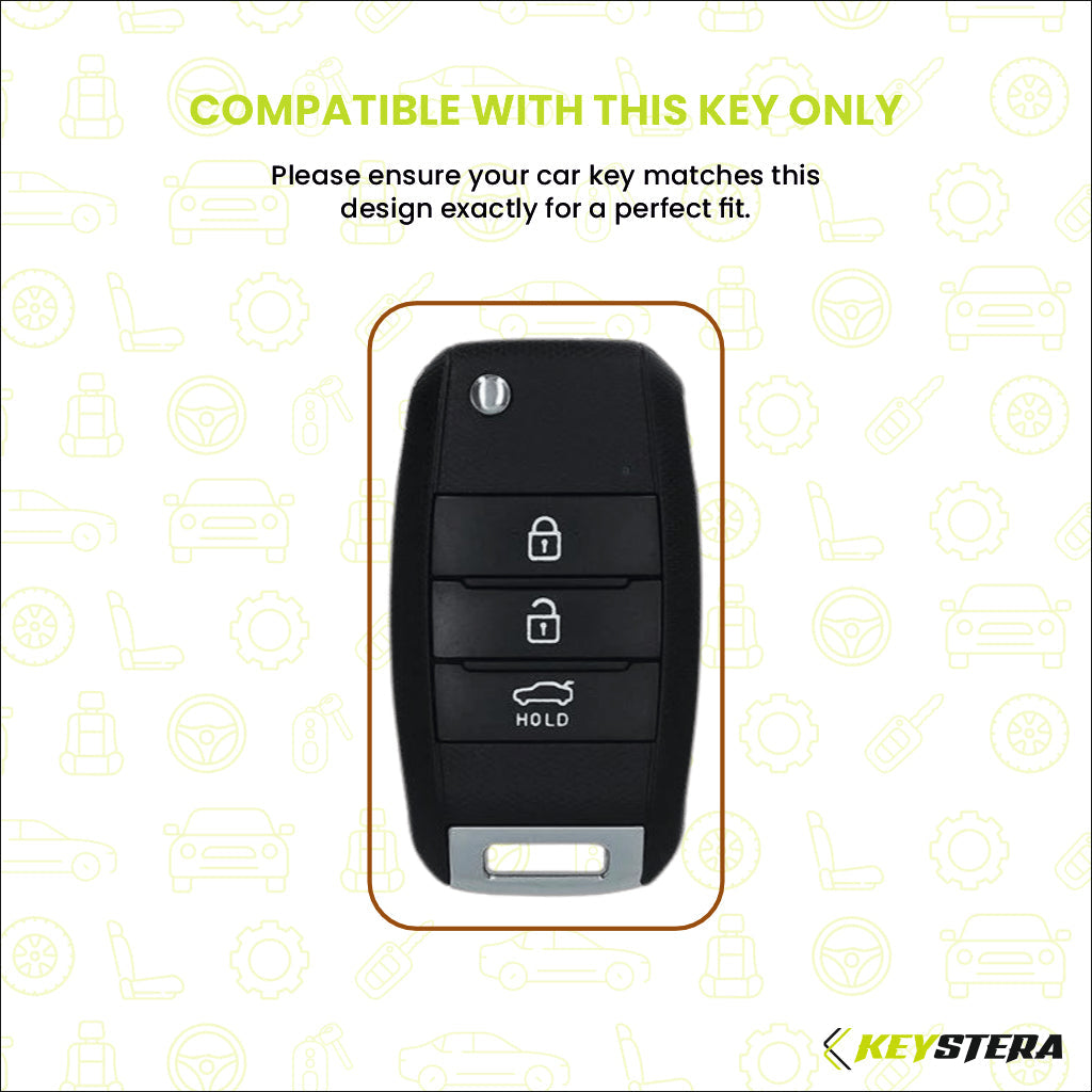 Metal Silicone Car Key Cover Compatible For Kia Seltos, Kia Sonet,Kia Carens (3 Button Flip Key)