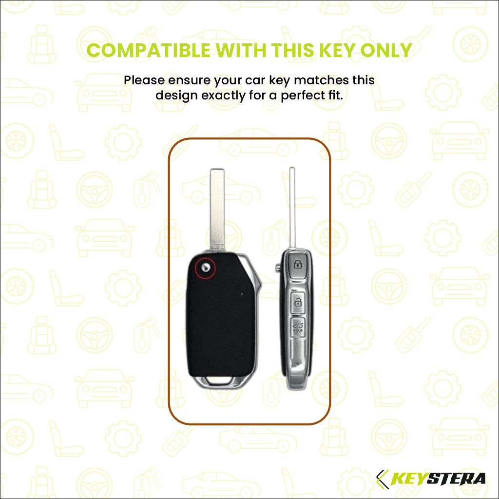 Metal Silicone Car Key Cover Compatible For kia : Seltos, Sonet, Carens, Carens Clavis (3 Button Flip Key)