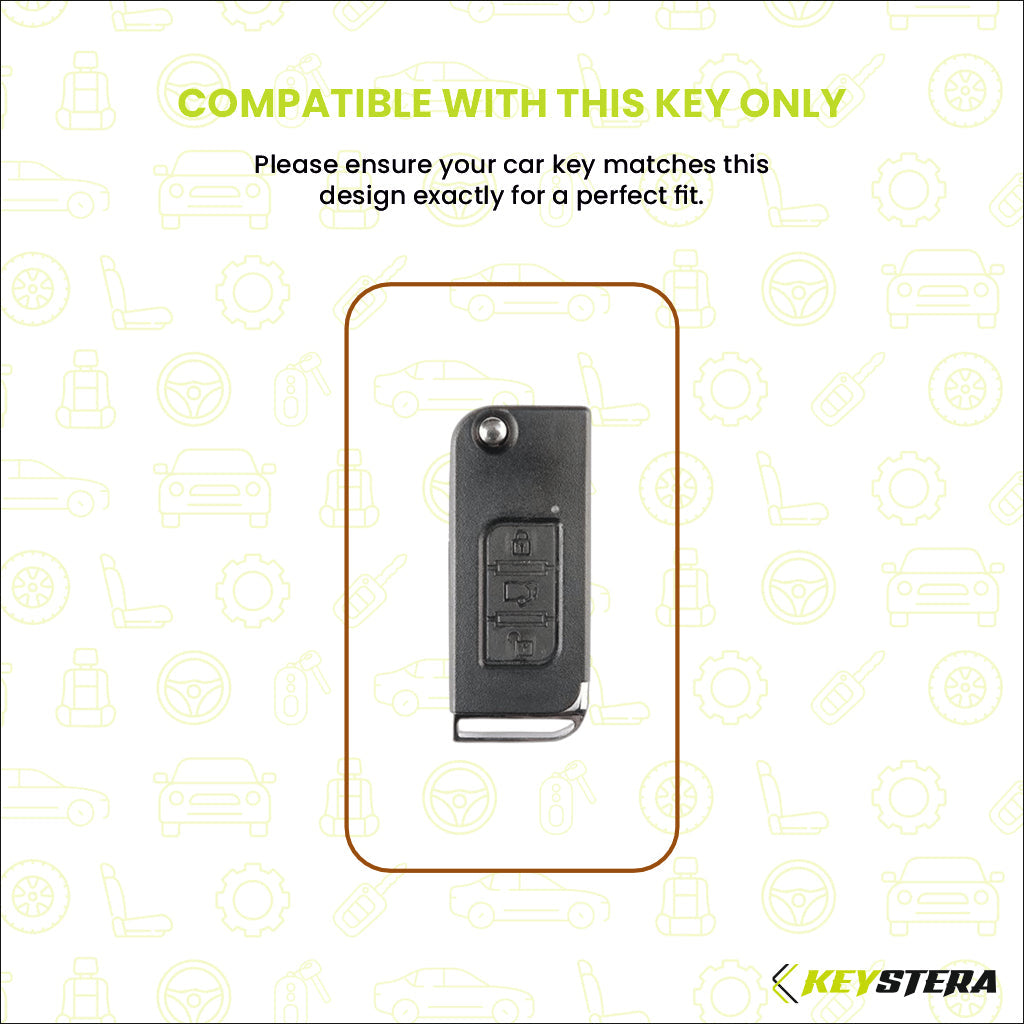 Metal Leather Brown Car Key Cover Compatible For Mahindra : XUV500 (3 Button Flip Key)
