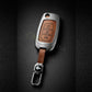 Metal Leather Brown Car Key Cover Compatible For Mahindra Alturas G4, XUV 300. ( 3 Button Flip Key)