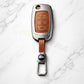 Metal Leather Brown Car Key Cover Compatible For Mahindra Alturas G4, XUV 300. ( 3 Button Flip Key)