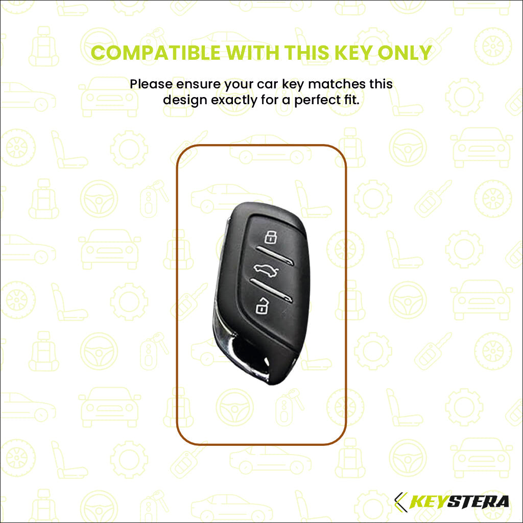 Metal Leather Brown Car Key Cover Compatible For MG Astor, MG ZS EV (3 Button smart key)
