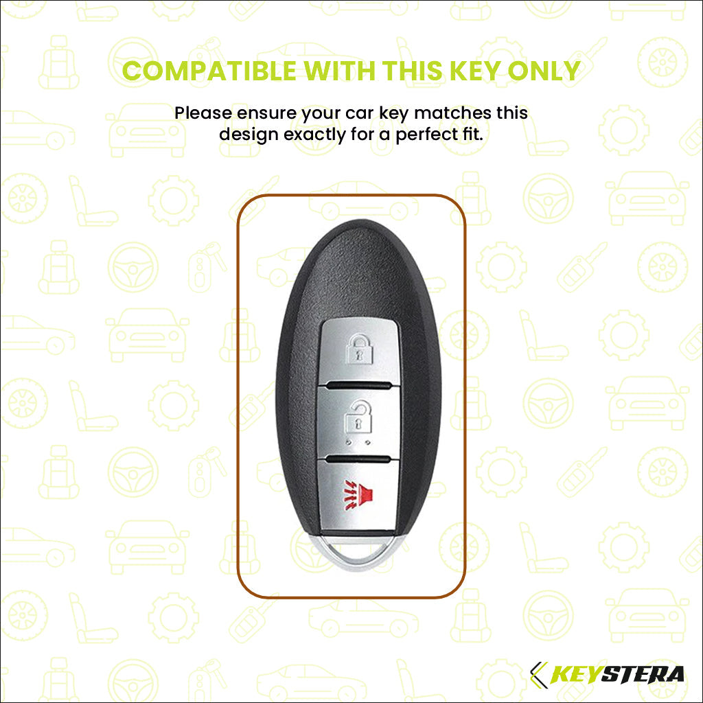 Metal Silicone Key Cover Compatible for Nissan Magnite, Micra, Sunny, Teana 3 button smart key