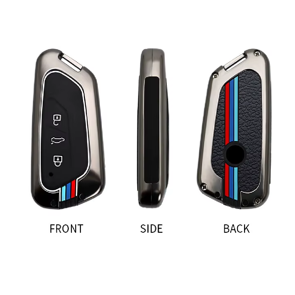 Metal Silicone Car Key Cover Compatible For Skoda Octavia | Volkswagen Virtus 3 Button Smart Key