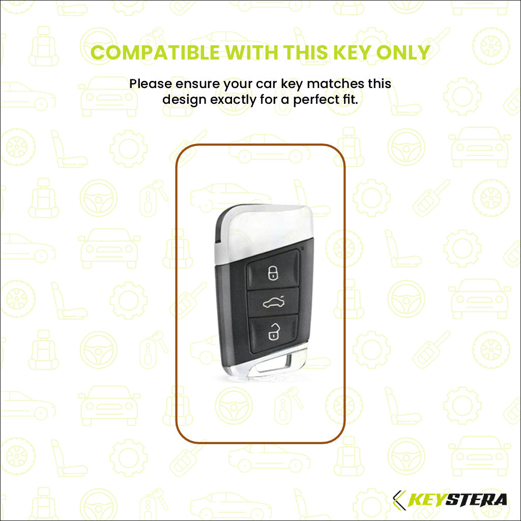 Metal Silicone Car Key Cover Compatible For Skoda Kushaq | Superb | Kodiaq | Slavia | Volkswagen Tiguan | Virtus 3 Button Smart Key