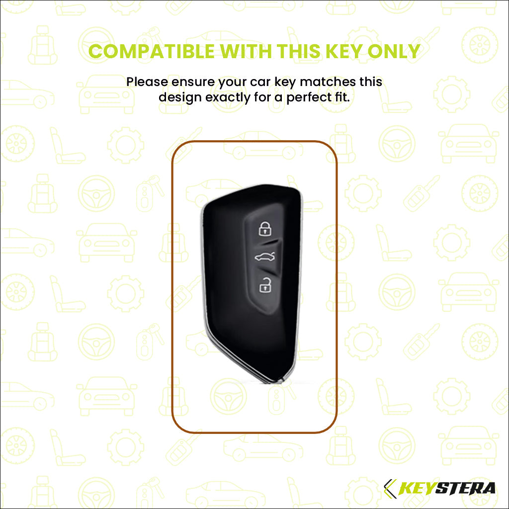 Metal Silicone Car Key Cover Compatible For Skoda Octavia | Volkswagen Virtus 3 Button Smart Key