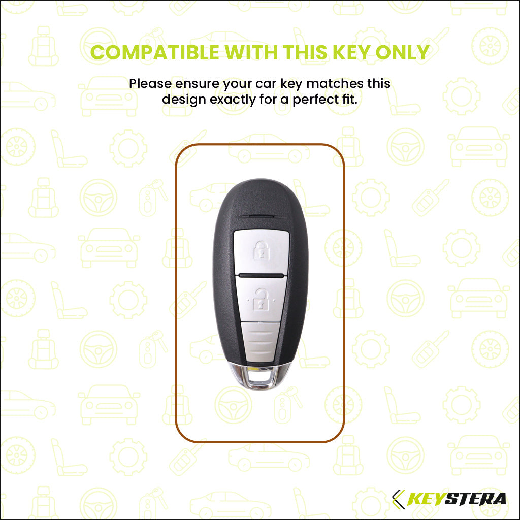 Metal Leather Brown Car Key Cover Compatible For  Suzuki: Baleno, Ciaz, Ignis, S-Cross, Grand Vitara, Brezza & Toyota Urban Cruiser (3 Button smart key)