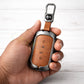 Metal Leather Brown Car Key Cover Compatible For Tata Sierra 2025, Curvv, Curvv EV (4 Button Smart Key)