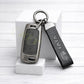 Metal Leather Black car Key Cover Compatible For Tata: Nexon, Harrier, Safari, Altroz, Punch, Tiago, Tigor, Zest, Bolt, Hexa