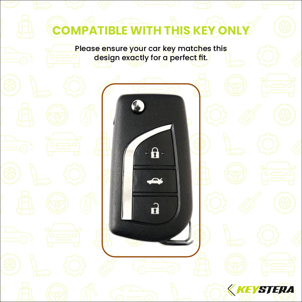 Metal Sapphire Key Cover With Key Chain Compatible with Toyota: Innova Crysta, Corolla Altis. (3 button flip key)
