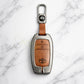 Metal Leather Brown Car Key Cover Compatible For Toyota: Innova Crysta, Innova HyCross, Hilux (2 button smart key)